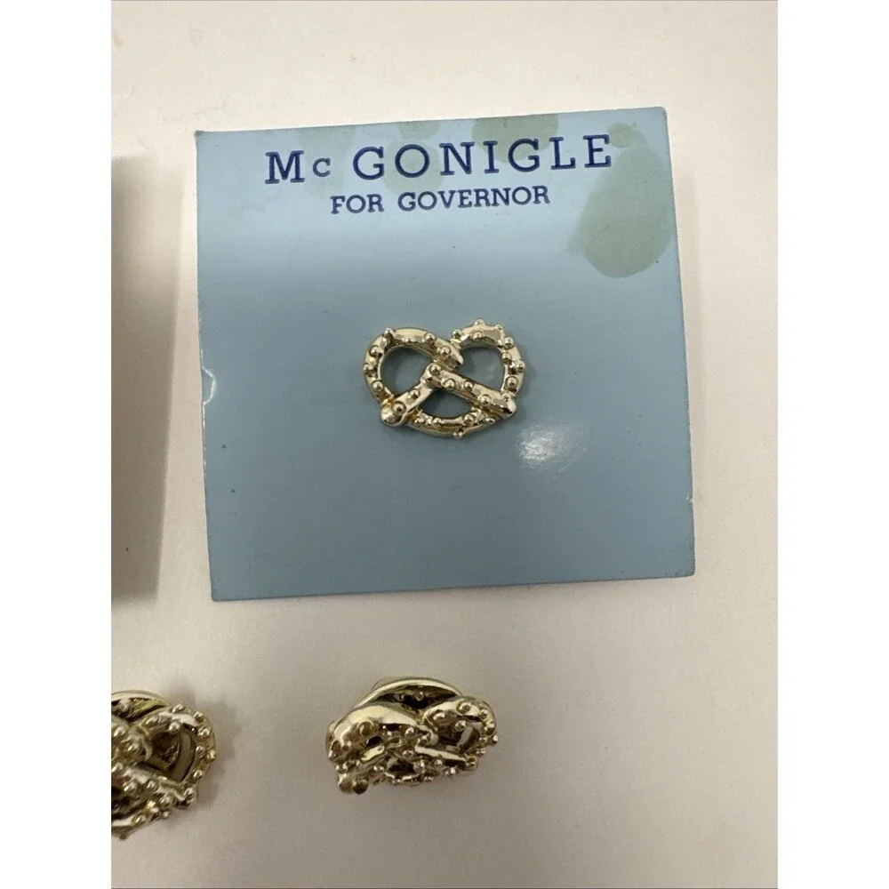 5x Pin Pretzel Gold Tone McGonigle Pennsylvania Governor Political Campaign 1958